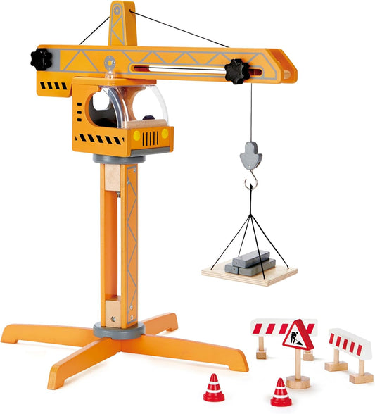 Hape E3011 Großer Baukran – Realistisches Holzspielzeug