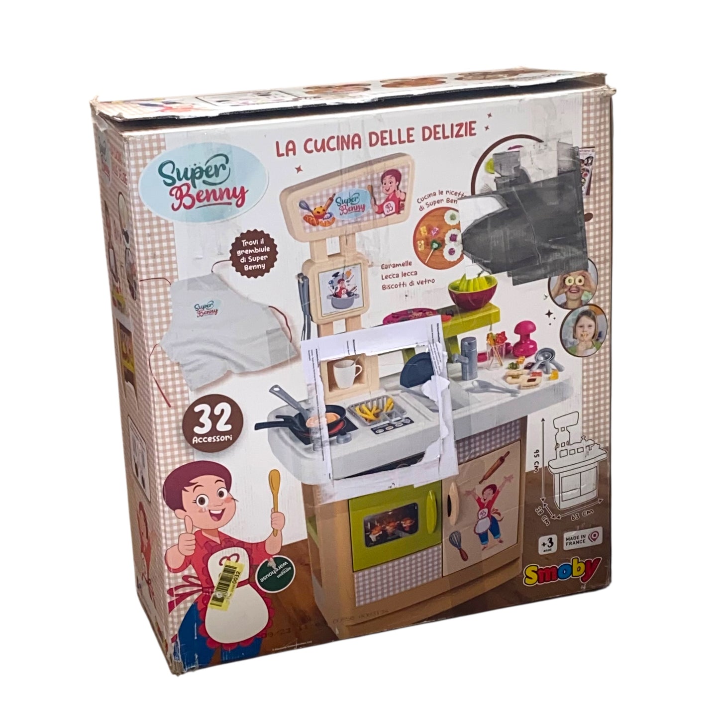 Smoby Super Benny „Die Küche der Köstlichkeiten“ – Spielküche mit Schürze & 32 Zubehörteilen